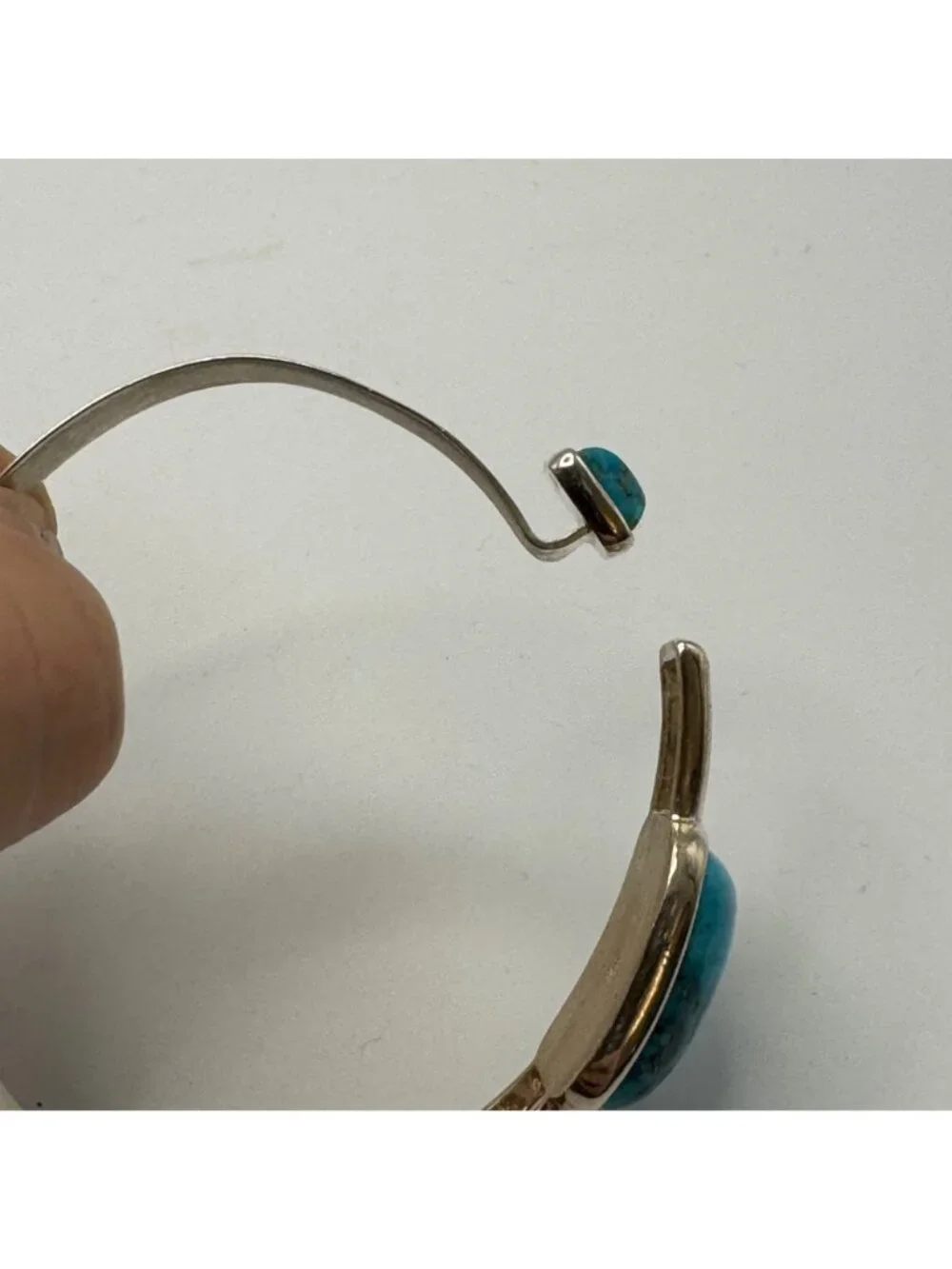 Turquoise Hook Bangle Bracelet Sterling Silver 925 Size 7.5